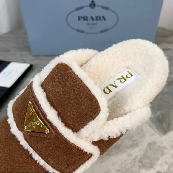 Prada Tan Suede Slippers with White Trim - Picture 8 of 8